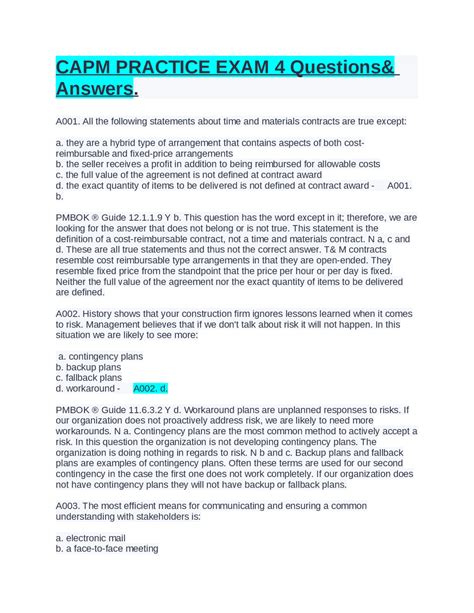 Capm Exam Questions Answers Epub