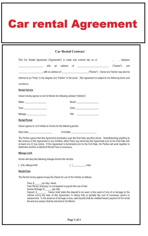 Car Hire Contract Template