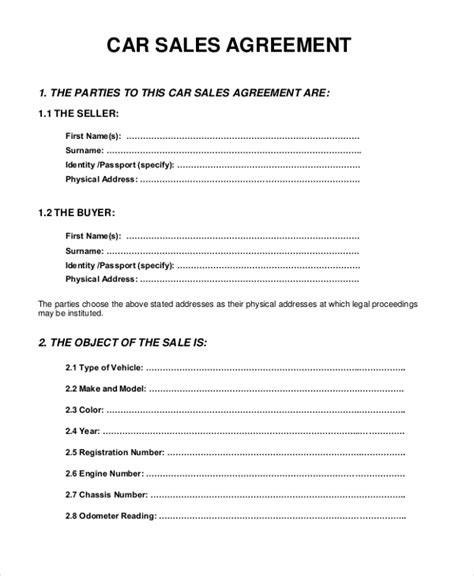 Car Sales Agreement Template