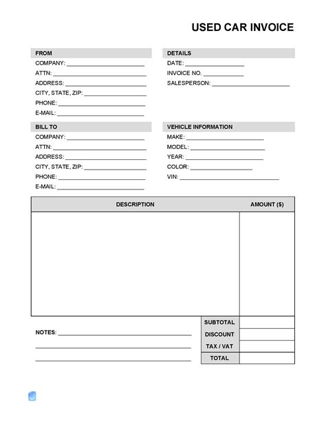 Car Sales Invoice Template