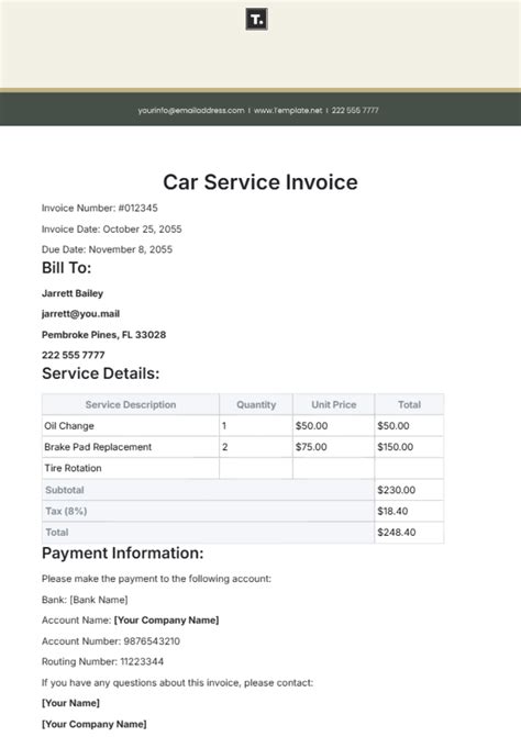 Car Service Invoice Template