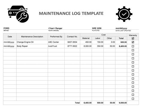 Car Service Log Excel Template