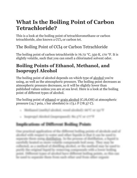 Carbon Tetrachloride Boiling Point: Delving into its Significance and Applications