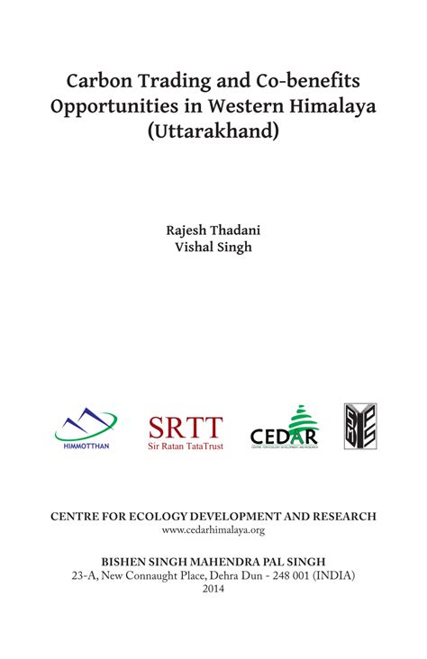 Carbon Trading and Co-Benefits Opportunities in the Central Himalaya(Uttarakhand) Kindle Editon
