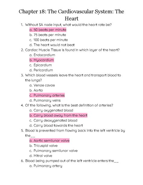 Cardiovascular System Multiple Choice Questions And Answers Doc