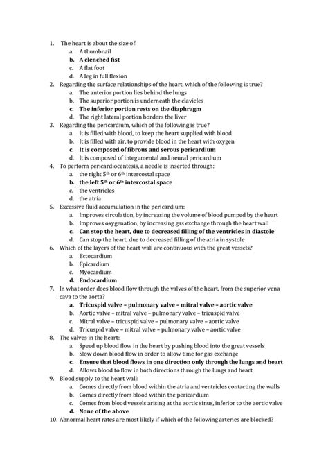 Cardiovascular System Multiple Choice Review Questions Answers PDF