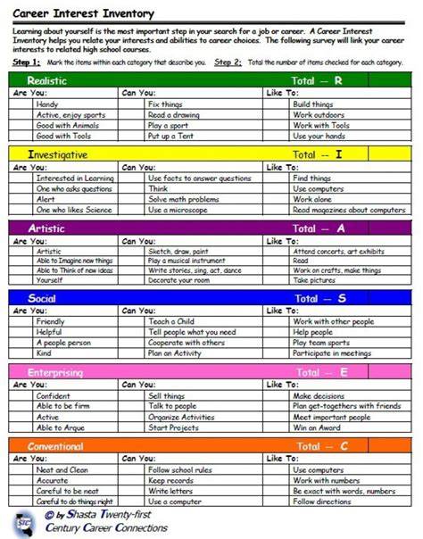 Career Inventory For Middle School Students Printable