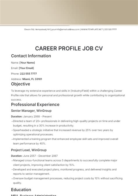 Career Profile Examples
