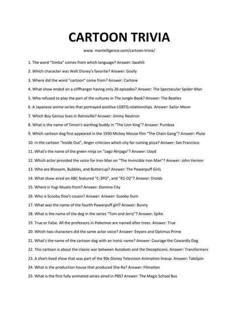 Cartoon Trivia Questions With Answers PDF