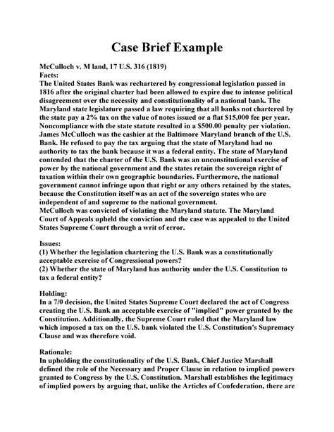 Case Brief Example Template