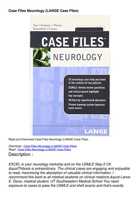 Case Files Neurology LANGE Case Files Doc