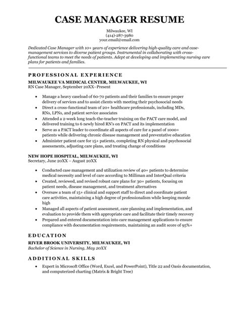 Case Manager Resume Template