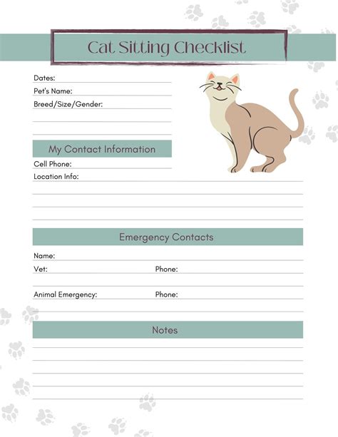 Cat Sitting Instructions Template