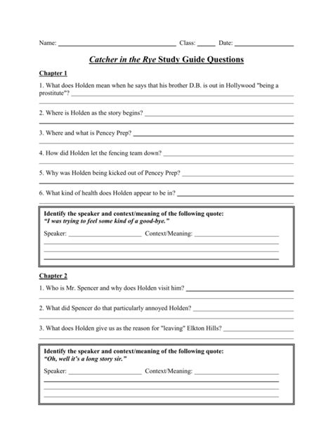 Catcher In Th Rye Study Guide Answers Epub