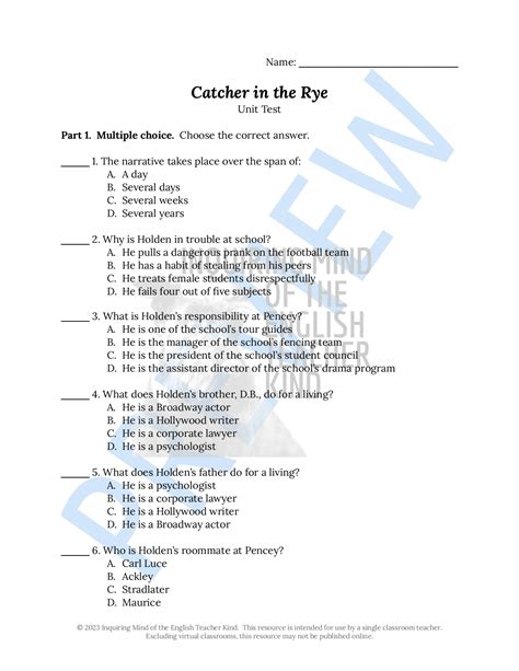 Catcher In The Rye Study Guide Questions And Answers Doc