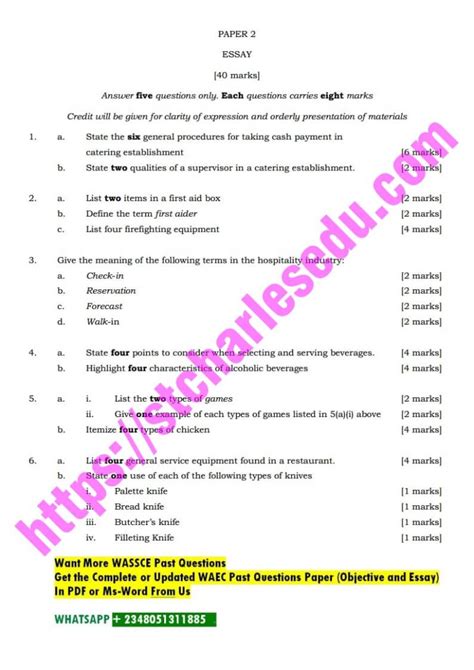 Catering Craft Practical Waec Answer Doc