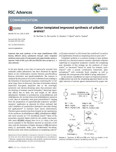 Cation Templated Improved Synthesis Of Pillar 6 Arenes