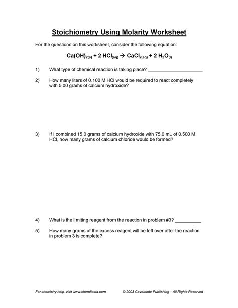 Cavalcade Publishing Chemistry Molarity Answers PDF