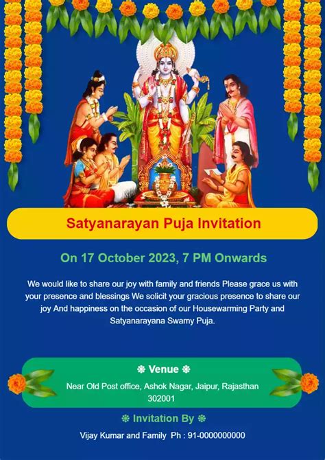 Celebrate Your Devotion with Stunning Satyanarayan Pooja Invitation Cards