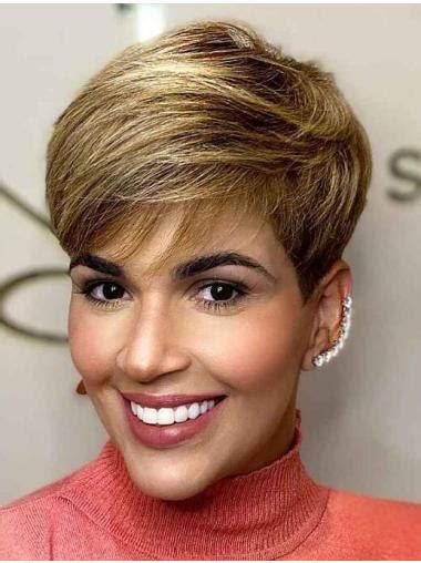 Celebrity Lace Wigs Straight Blonde Synthetic Lace Front Cropped Boycuts Side-Swept Pixie Wigs