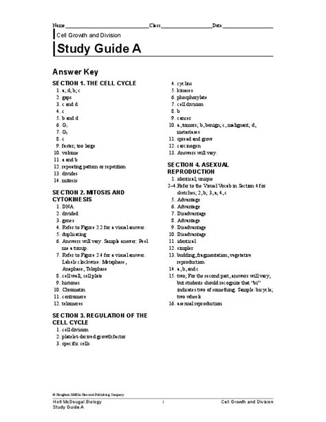 Cell Cycle Study Guide Answers Mcdougal Doc