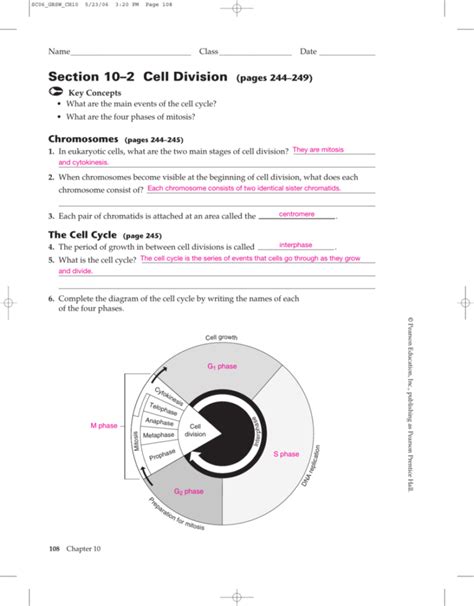 Cell Growth And Division Test Answer Key Epub