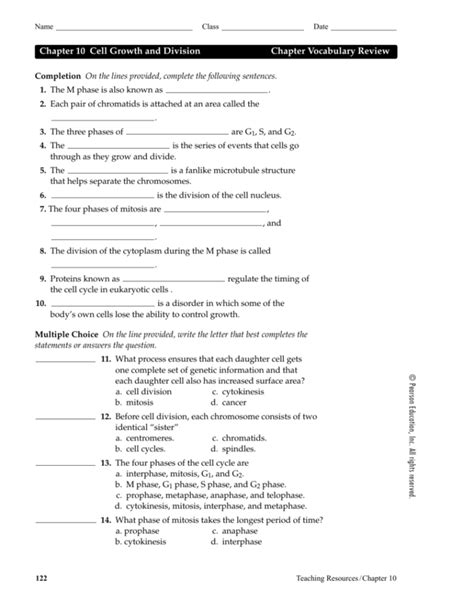 Cell Growth Division Vocabulary Review Answer Key Reader