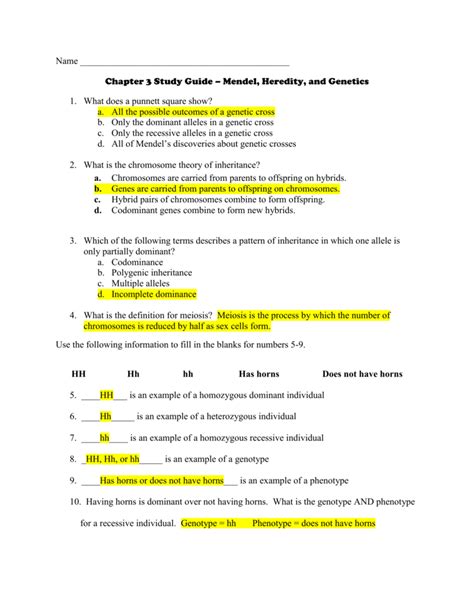 Cell Inheritance Guided Answer Key Doc