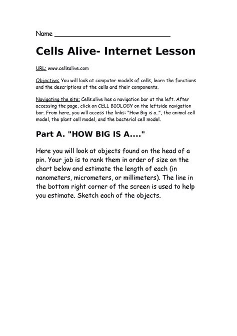 Cells Alive Internet Lesson Answers Reader