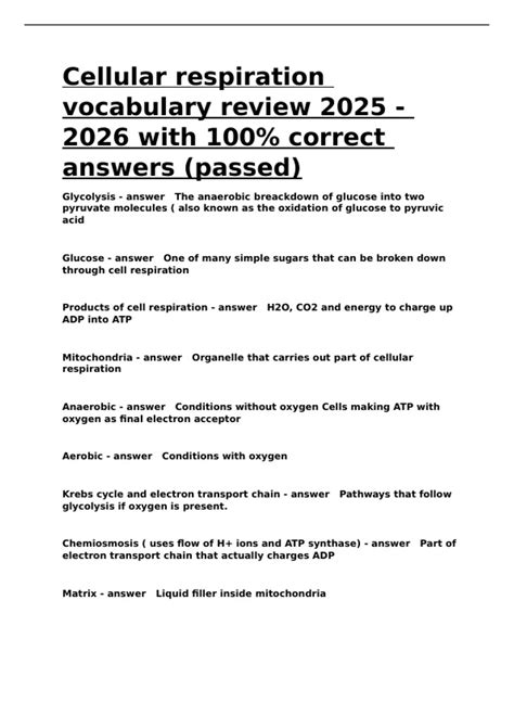 Cellular Respiration Vocabulary Review Answers Reader