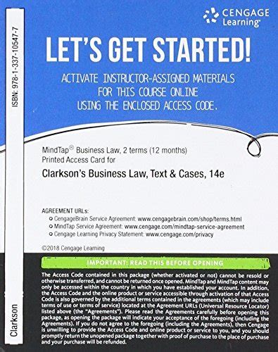 CengageNOW 1-Semester Printed Access Card for Clarkson Miller Cross Business Law Text and Cases Legal Ethical Global and Corporate Environment 12th Doc