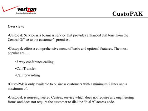 Centrex Custopak Verizon Enterprise Solutions PDF