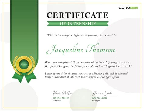 Certificate For Internship Template