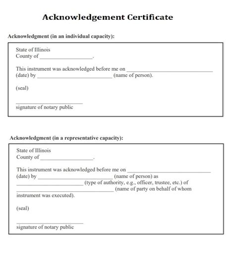 Certificate Of Acknowledgement Template