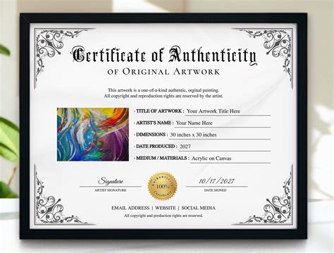 Certificate Of Authenticity For Artwork Template