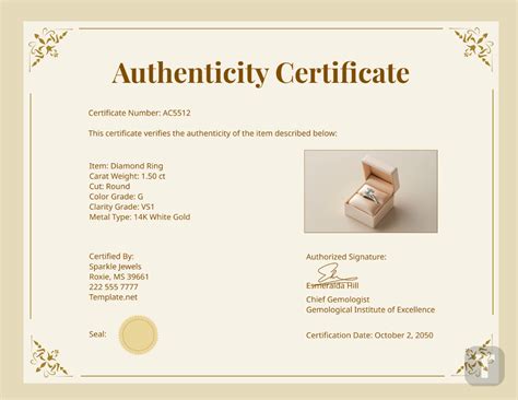 Certificate Of Authenticity Template