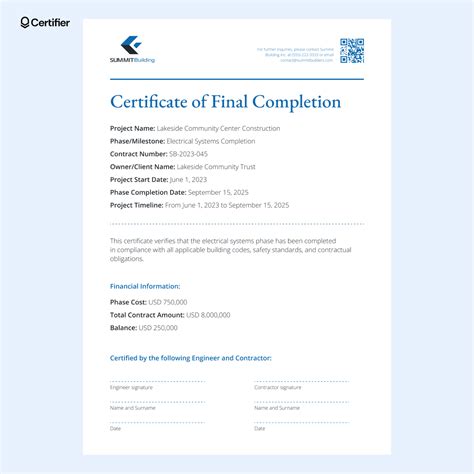 Certificate Of Completion Construction Template