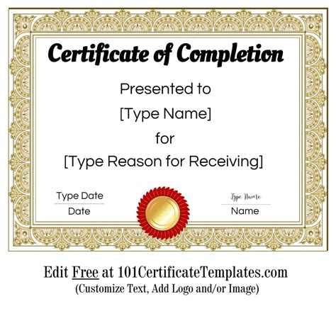 Certificate Of Completion Frame Template For Printable