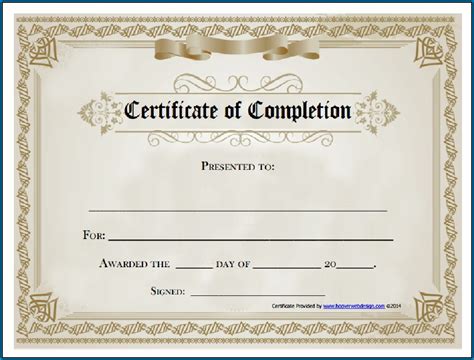 Certificate Of Completion Template Free