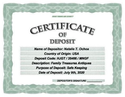 Certificate Of Deposit Template