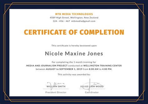 Certificate Of Training Completion Template