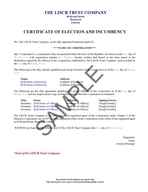 Certificate of Incumbency