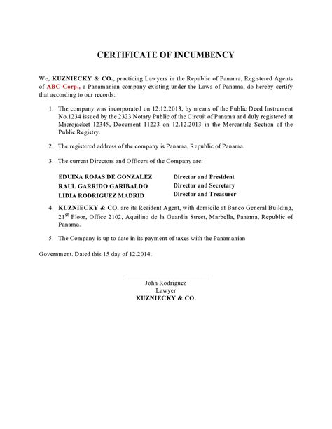 Certificate of Incumbency Sample: A Comprehensive Guide