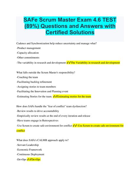 Certified Scrum Master Exam Questions Answers Epub