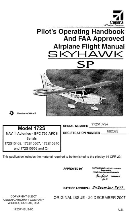 Cessna 172 Skyhawk Sp Pilots Information Manual - Aircraft Operating Manual Cessna 172 Ebook PDF
