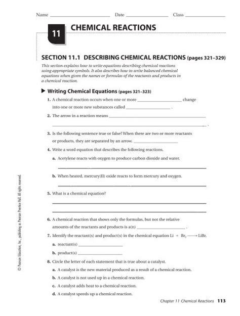 Ch 11 Chemical Reactions Workbook Answers Reader