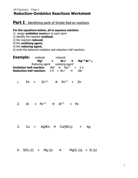 Ch 20 Oxidation Reduction Reactions Answer Key PDF