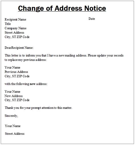 Change Of Address Template