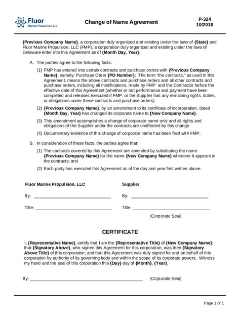Changeofname Agreement Template
