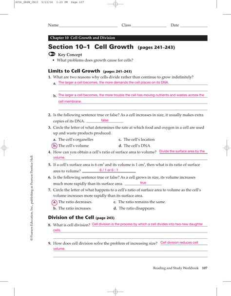 Chapter 10 Cell Growth Division Answer Key Test B Doc